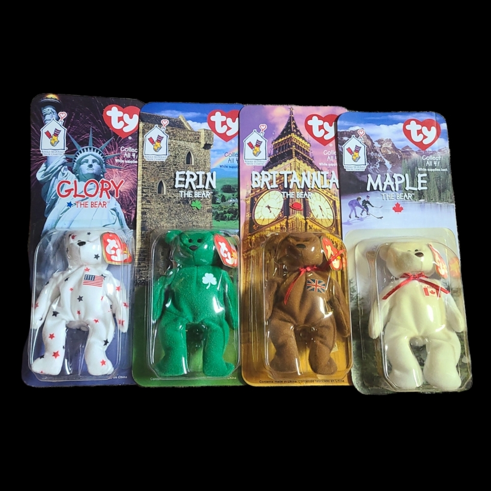 RARE 1999 Ty Beanie Babies New McDonald's Set of 4 International Bears Errors